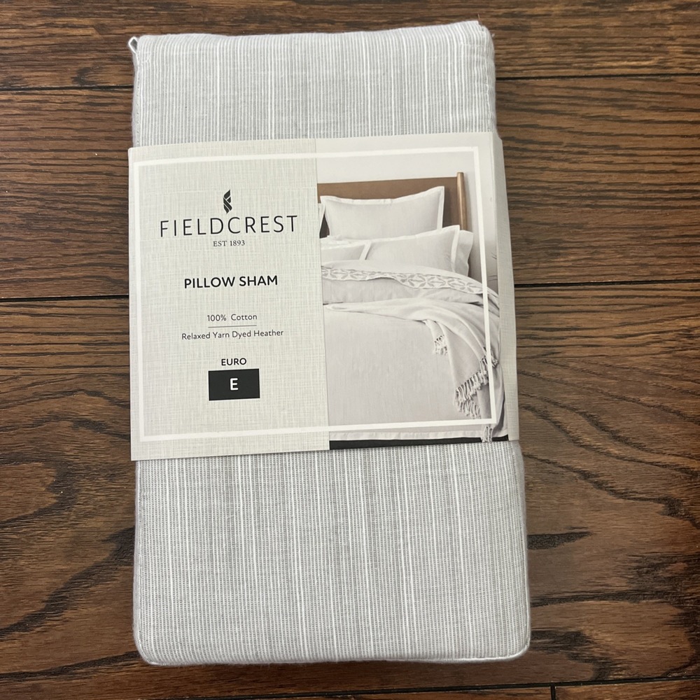 NEW Fieldcrest 100% Cotton Yarn Dyed Heather Euro Pillow Sham 26" x 26" Gray